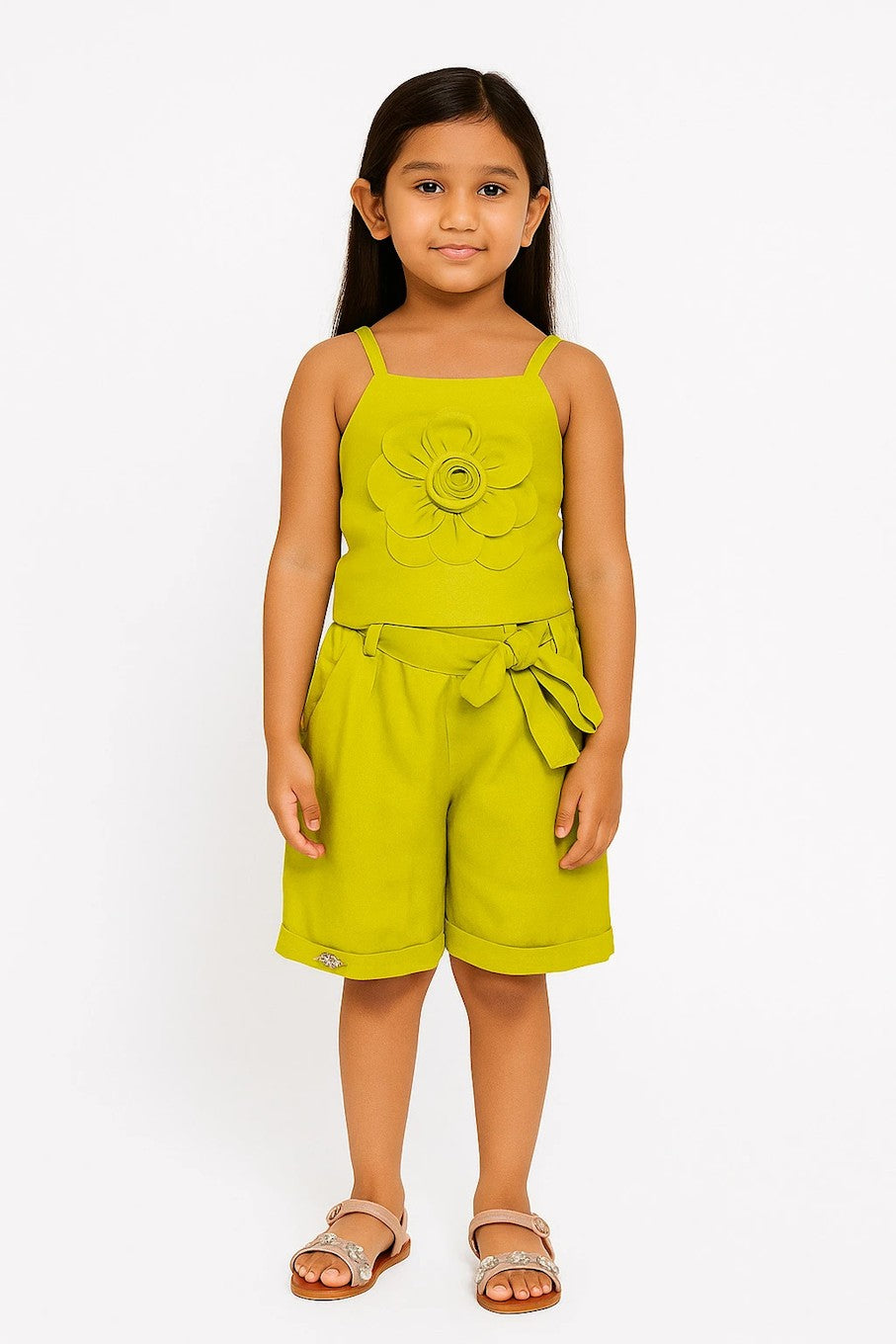 Baby Girls Party(Festive) Shorts Top  (Green),(Size 1-2 Year)