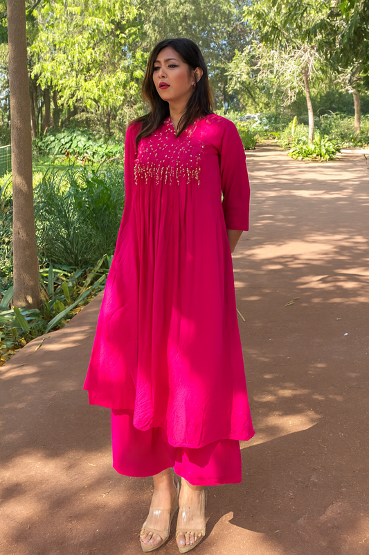 Floral Coord Set with Pockets Hot PInk (M)
