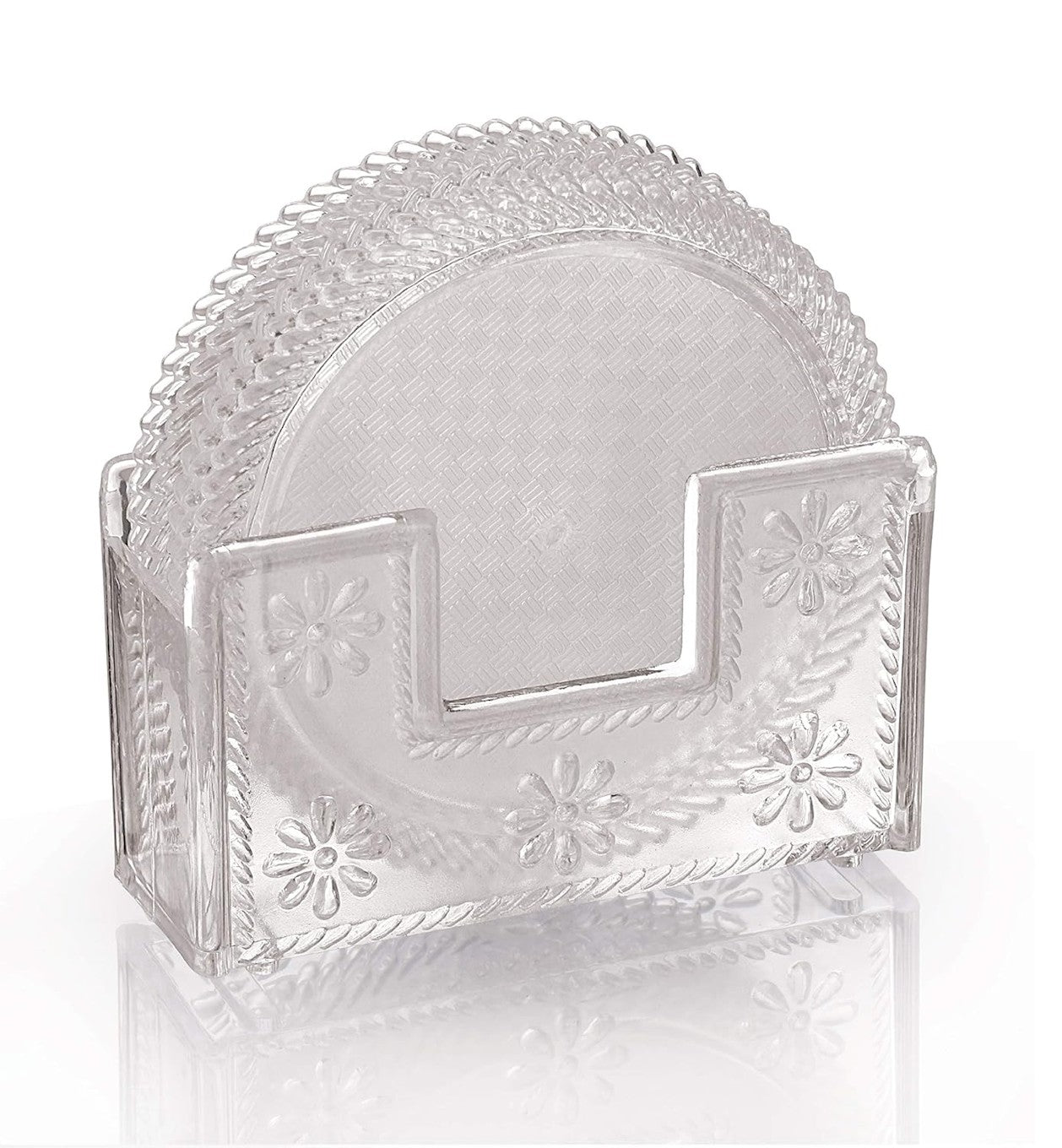 Clear Plastic Coaster Set with Stand (6 Pcs)