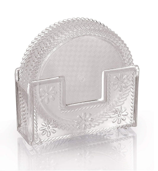Clear Plastic Coaster Set with Stand (6 Pcs)