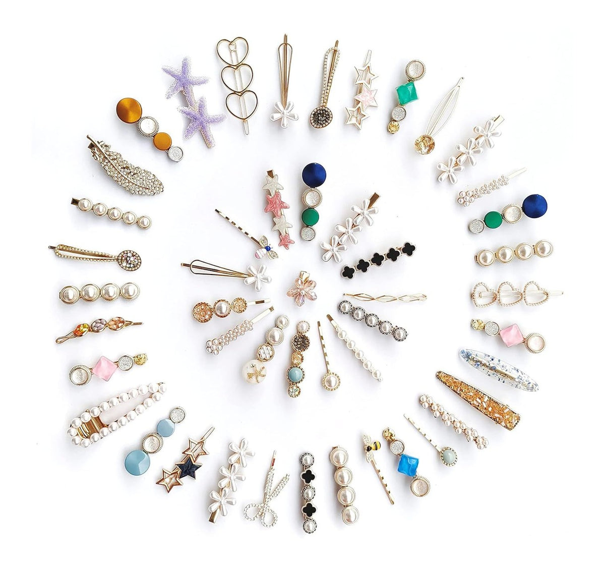 Pearl Rhinestone Metal Hair Clips Set