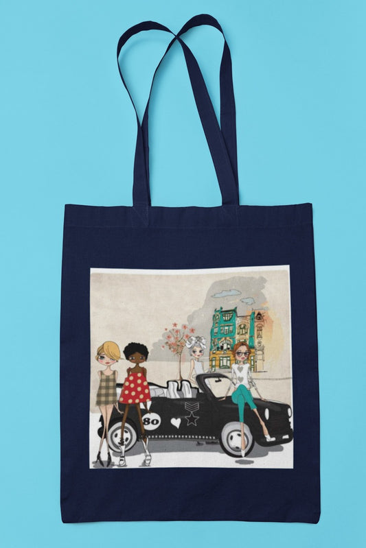 Stylish Fashion Girls and Car Canvas Tote Bag