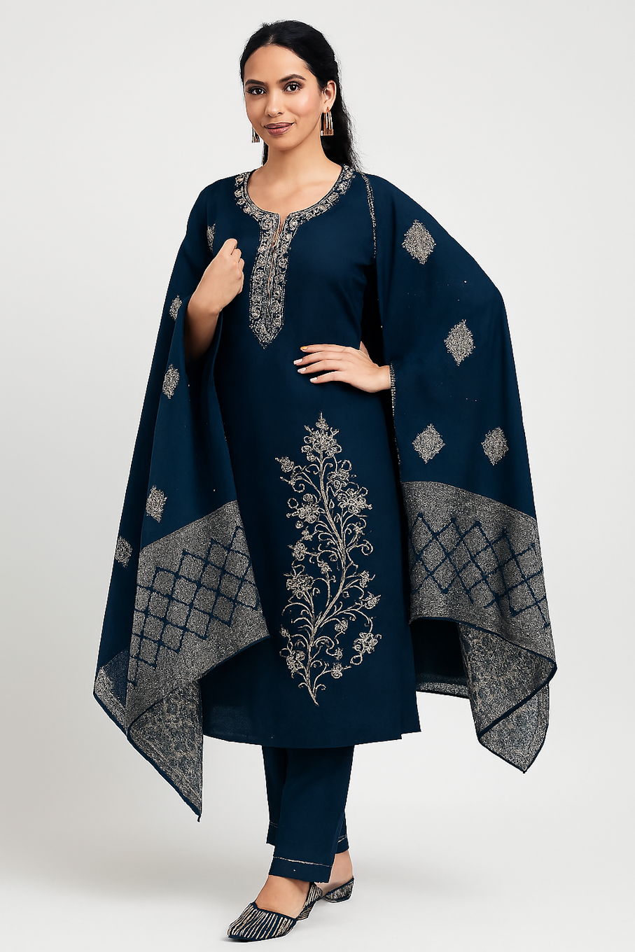 Women Kurta Set-Navy Blue (Size-M) | D07