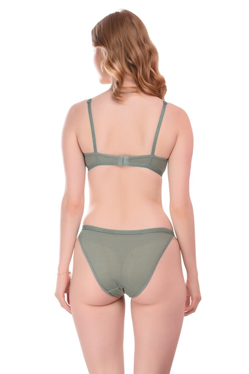 Women's Cotton Blend Lingerie Set (Size-40B) (Color-GREEN)