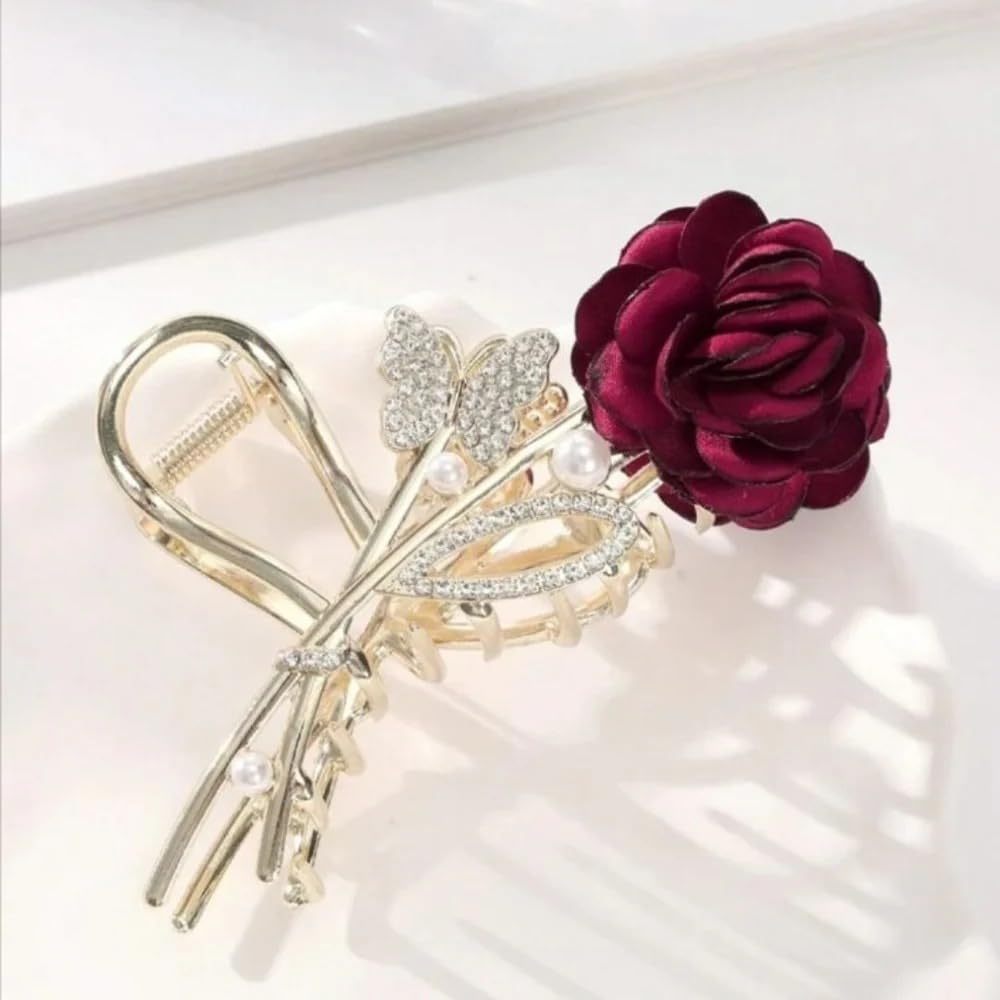 Rose Crystal Stone Studded Hair Claw Clip