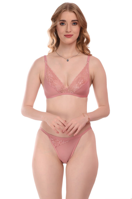 Women's Cotton Blend Lingerie Set (Size-34B) (Color-PINK)