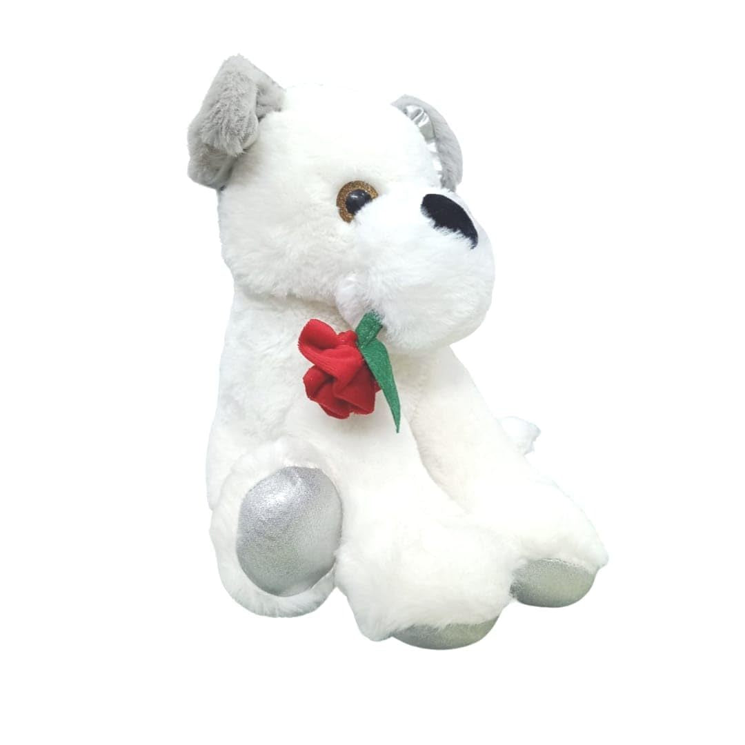 White Sitting Rose Dog Plush Toy 30 cm Valentine Gift