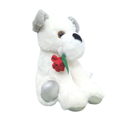 White Sitting Rose Dog Plush Toy 30 cm Valentine Gift