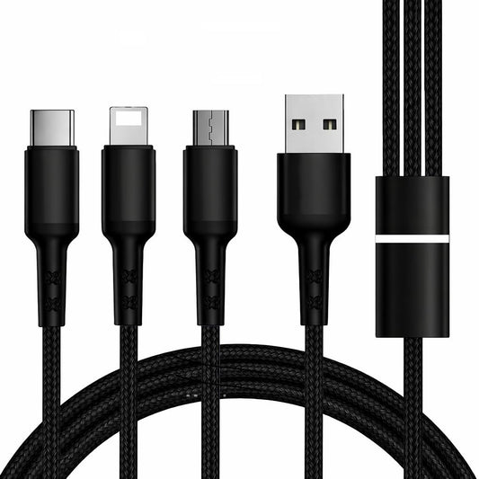 3-in-1 Nylon Braided Fast Charging Cable