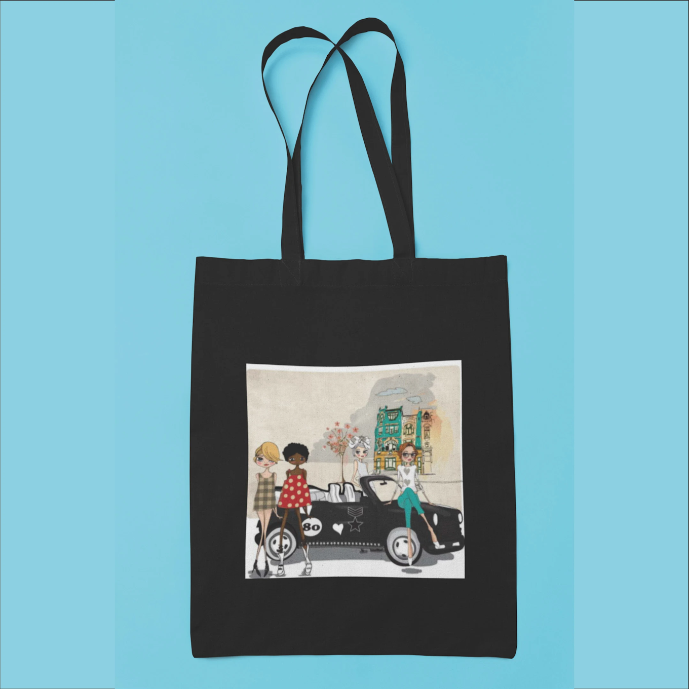 Stylish Fashion Girls and Car Canvas Tote Bag