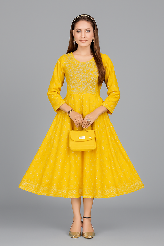 Women Kurta Set-Yellow (Size-M) | D51