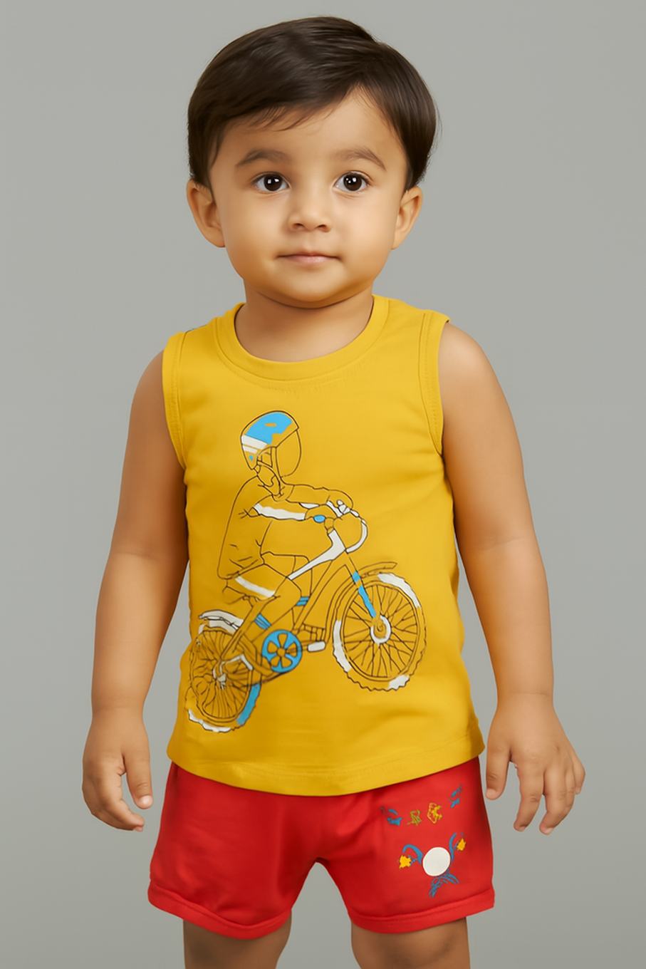 Sleeveless Cotton T-Shirt Vest for Boys-Yellow (Size-5-6 YEAR) | D122