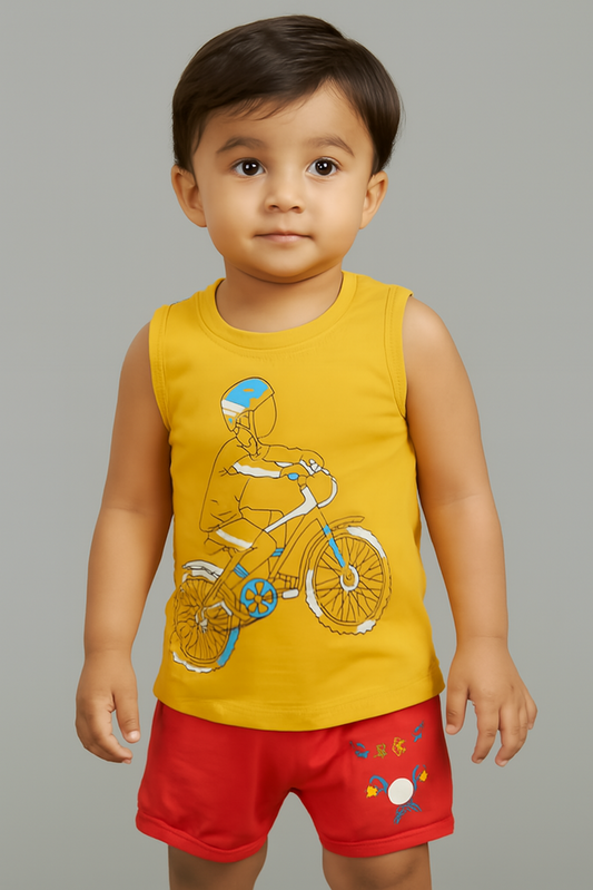 Sleeveless Cotton T-Shirt Vest for Boys-Yellow (Size-5-6 YEAR) | D122