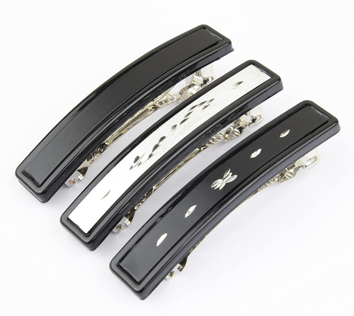 Silver Metal Back Hair Clips Pack of 3