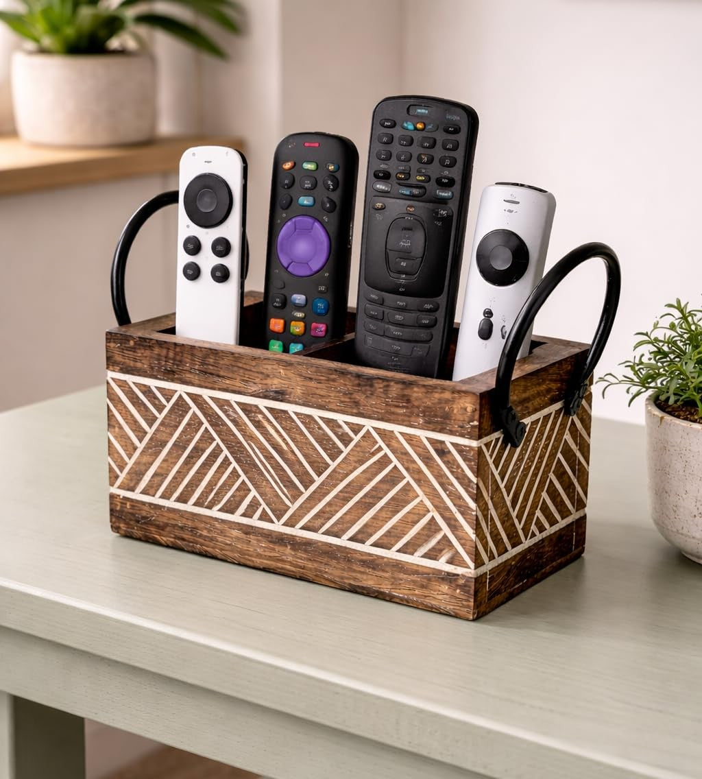 Wood Iron Remote Holder Stand Brown