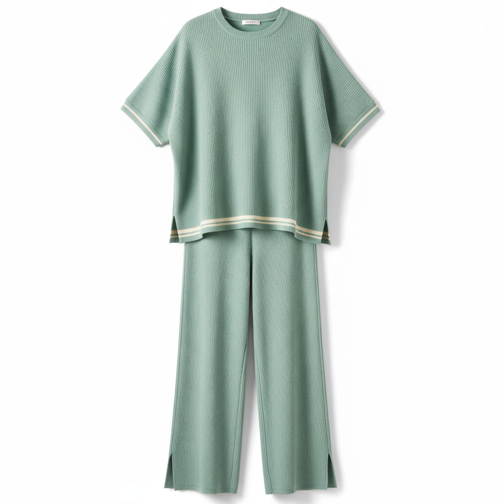 Two-Piece Relaxed Fit Co-Ord Set for Women-Green (Size-5XL) | D23