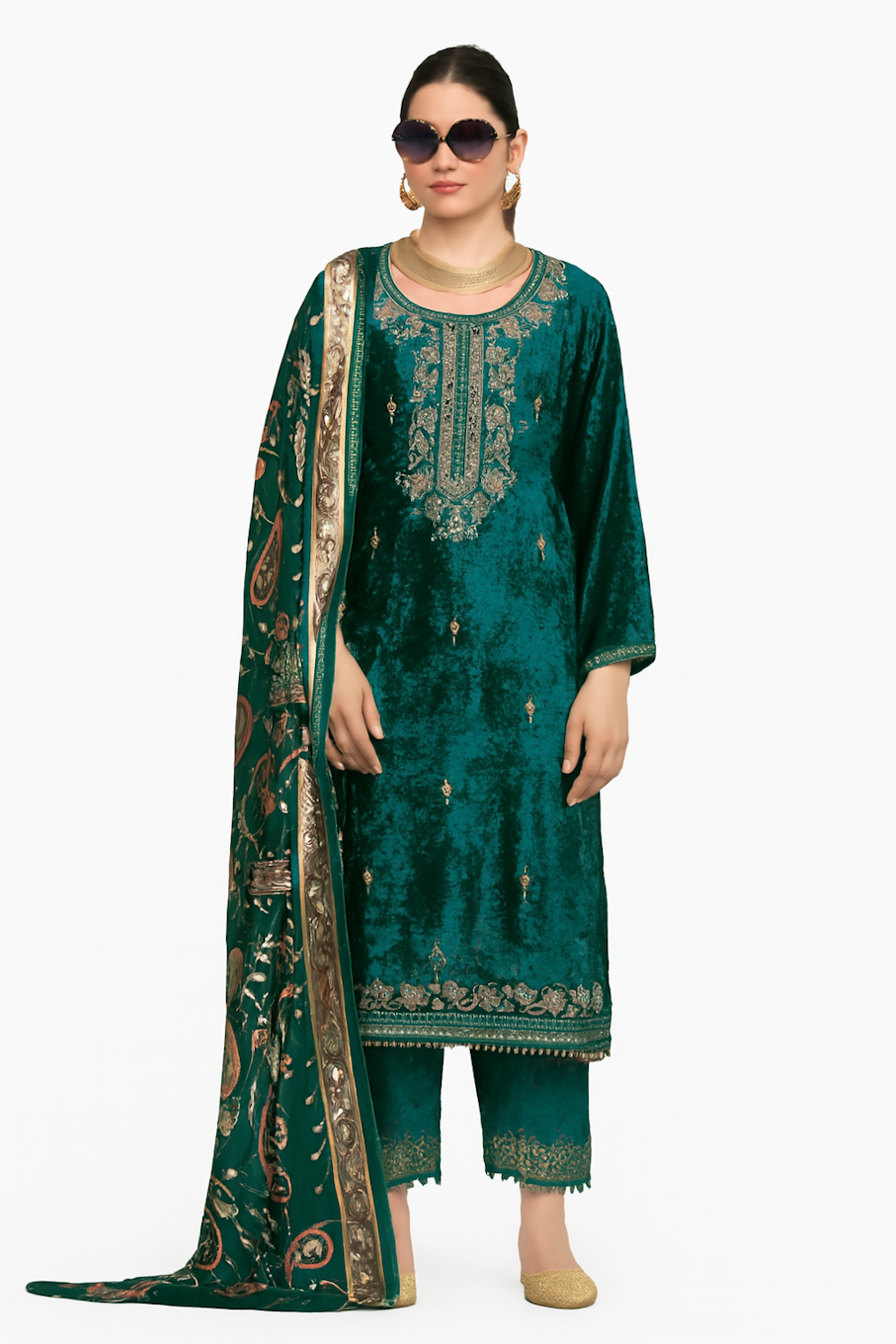 Women Embroidery Kurta Set-Teal (Size-2XL) | D119