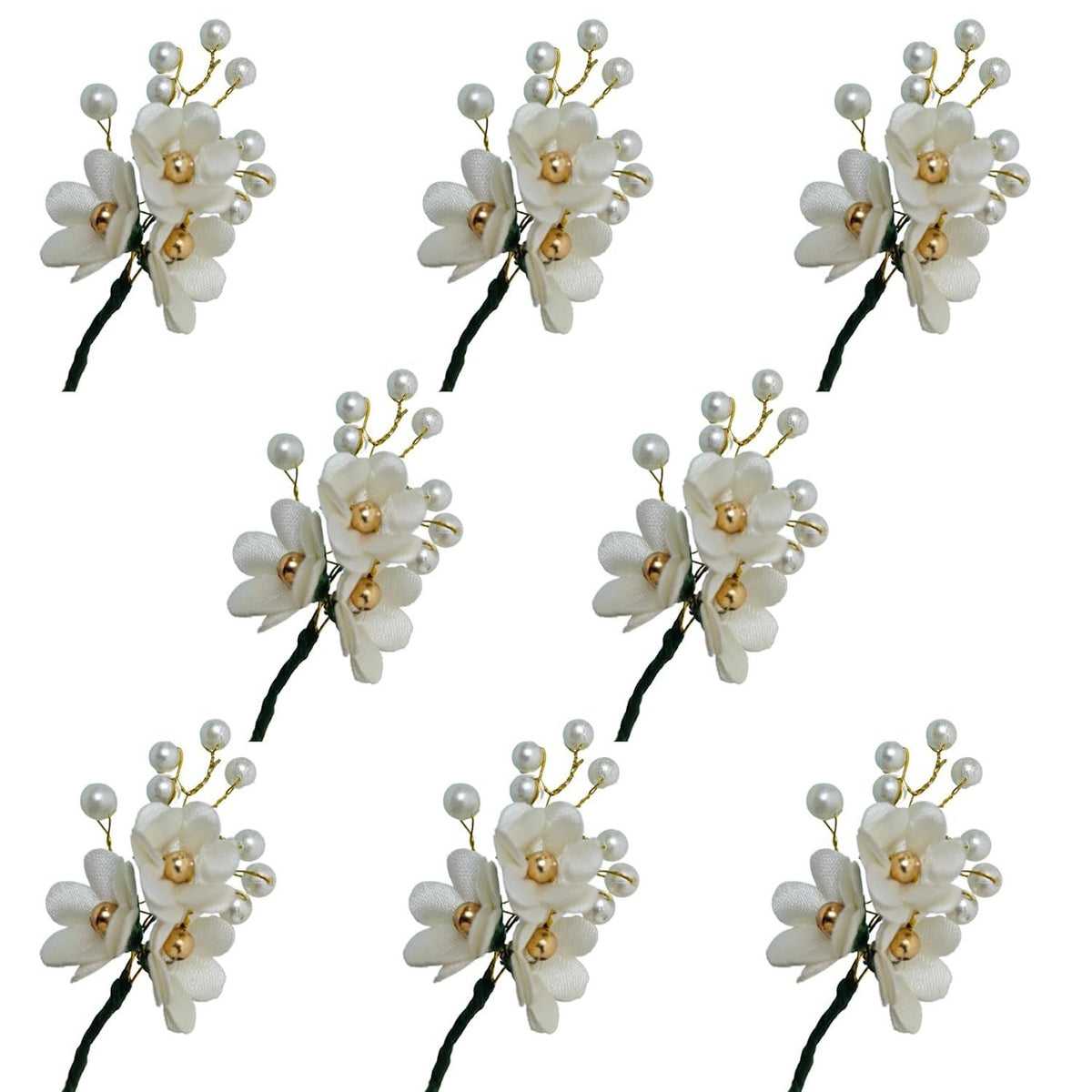 White Floral Pearl Hair Clips Set