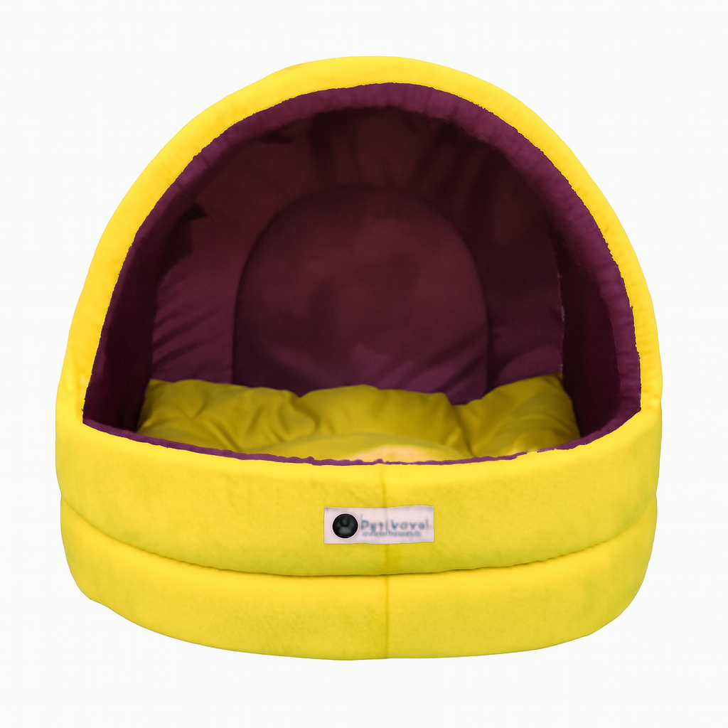 Soft Covered Igloo Style Pet House-Yellow & Pink