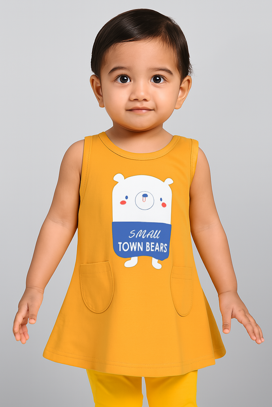 Knee-Length A-Line Dress for girls-Yellow (Size-7-8 YEAR) | D144