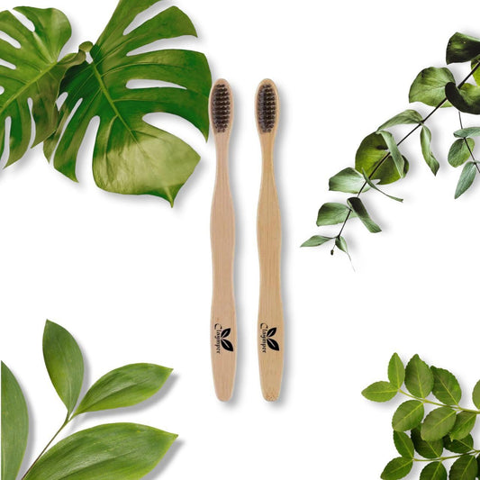 Bamboo Toothbrush With Charcoal Activated Soft Bristles - Pack Of 2