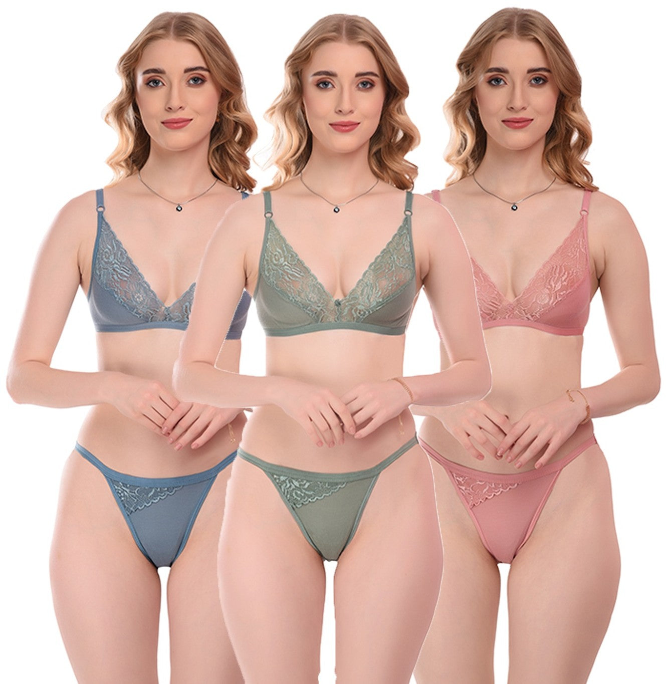 Women's Cotton Blend Lingerie Set pack of 3 (Size-38B)