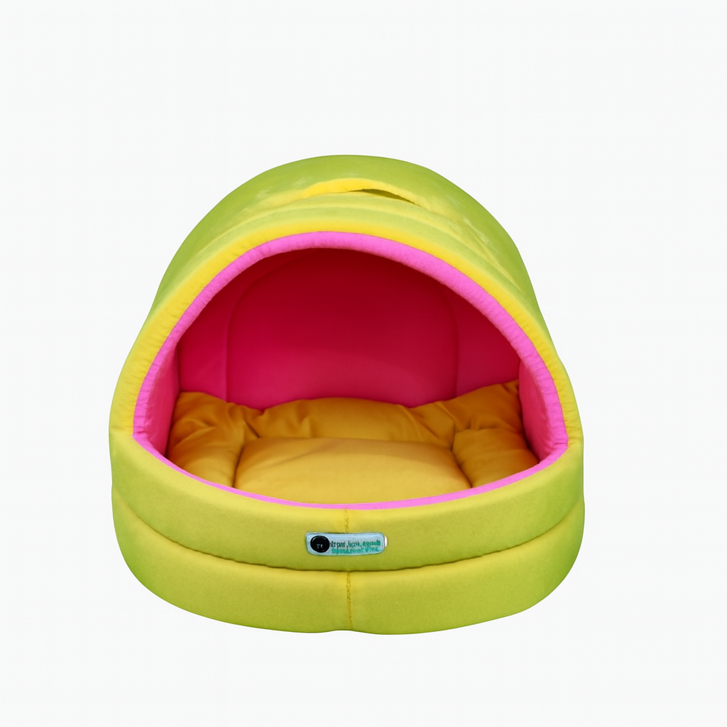 Soft Covered Igloo Style Pet House-Yellow & Pink
