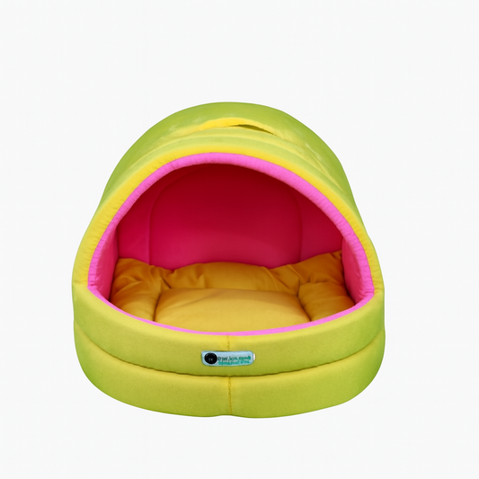 Soft Covered Igloo Style Pet House-Yellow & Pink