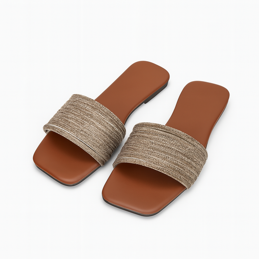 Dazzling Brown Embellished Slides (Size-9 UK)
