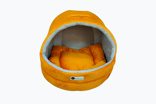Soft Covered Igloo Style Pet House-Orange & Grey