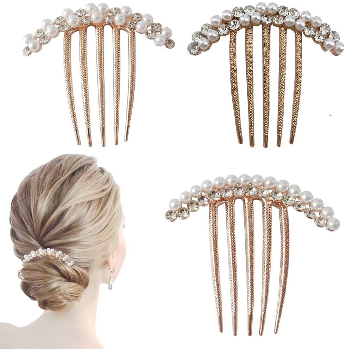 Pearl Side Comb Rhinestone Hair Clips
