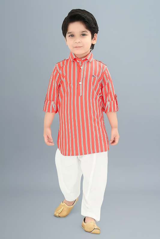 Cotton Pathani Suit for Boys-Red (Size-12-18 MONTH) | D50