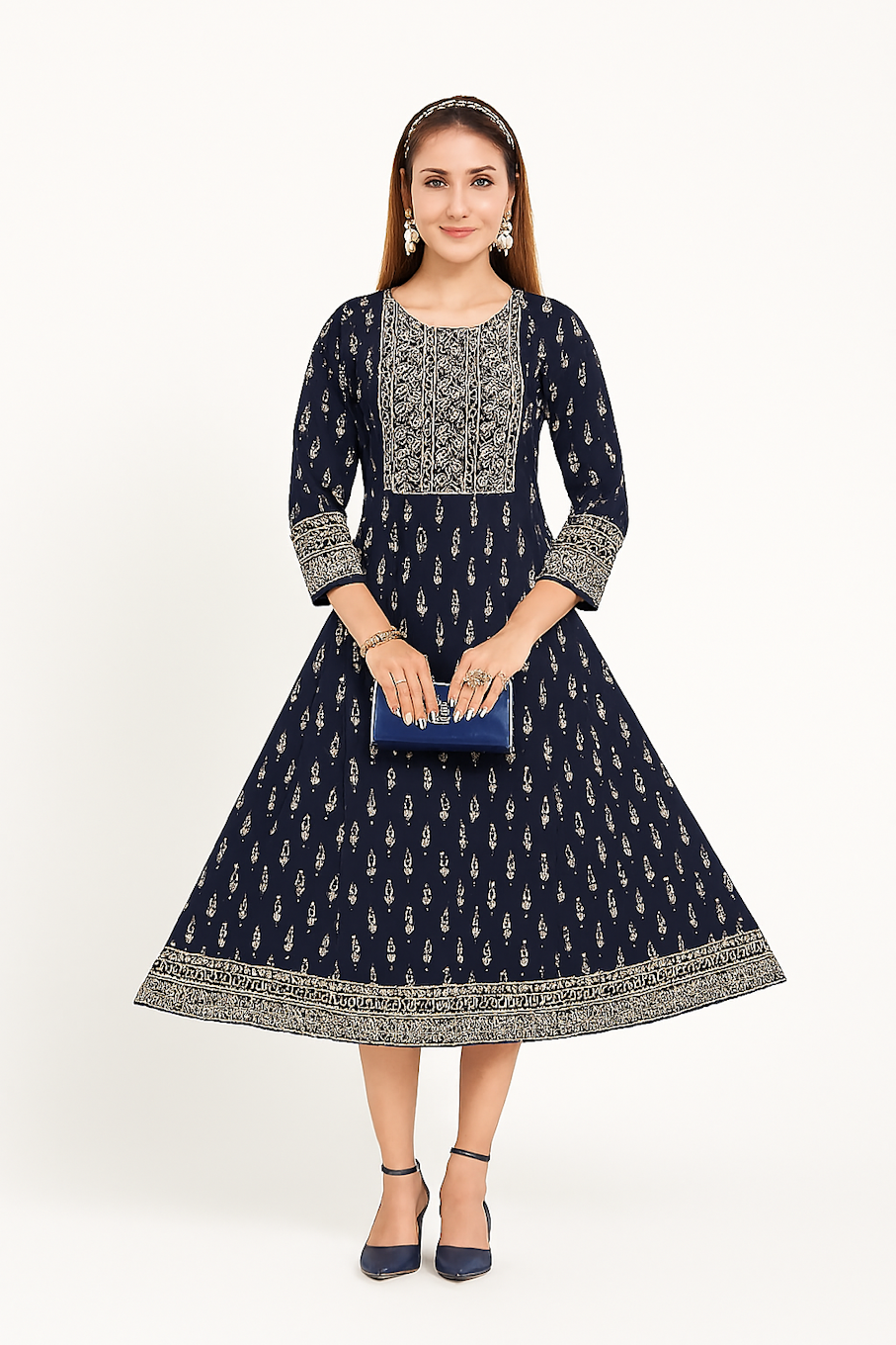 Women Kurta Set-Navy (Size-XS) | D46