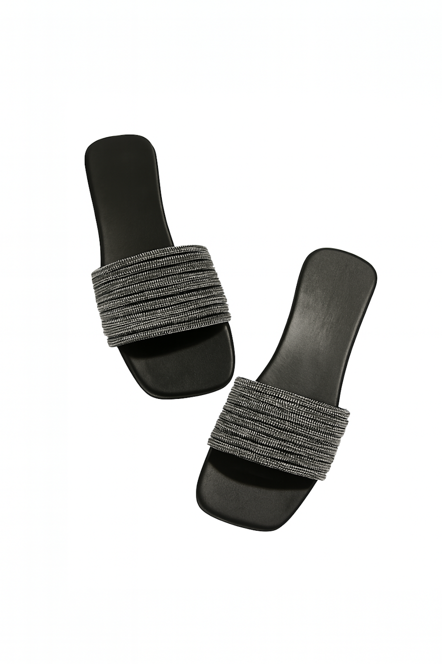 Dazzling Black Embellished Slides (Size-9 UK)