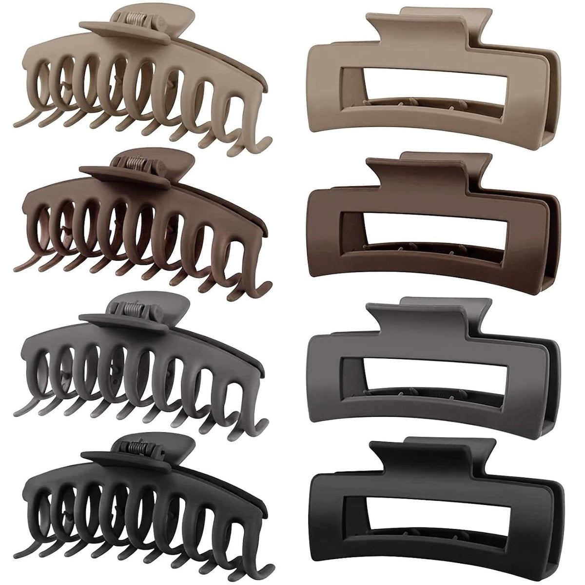 Korean Fashion Matte Hair Claw Clips Pack of 8-D08