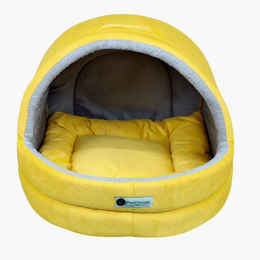 Soft Covered Igloo Style Pet House-Yellow & Grey