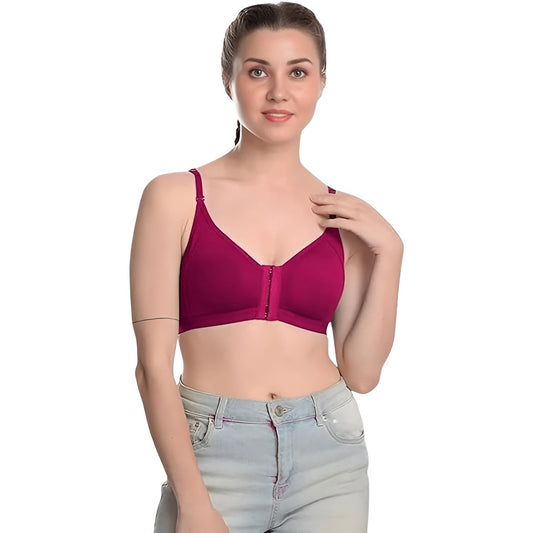 Women's Cotton Blend Front Open Bra-Wine (Size-34C)