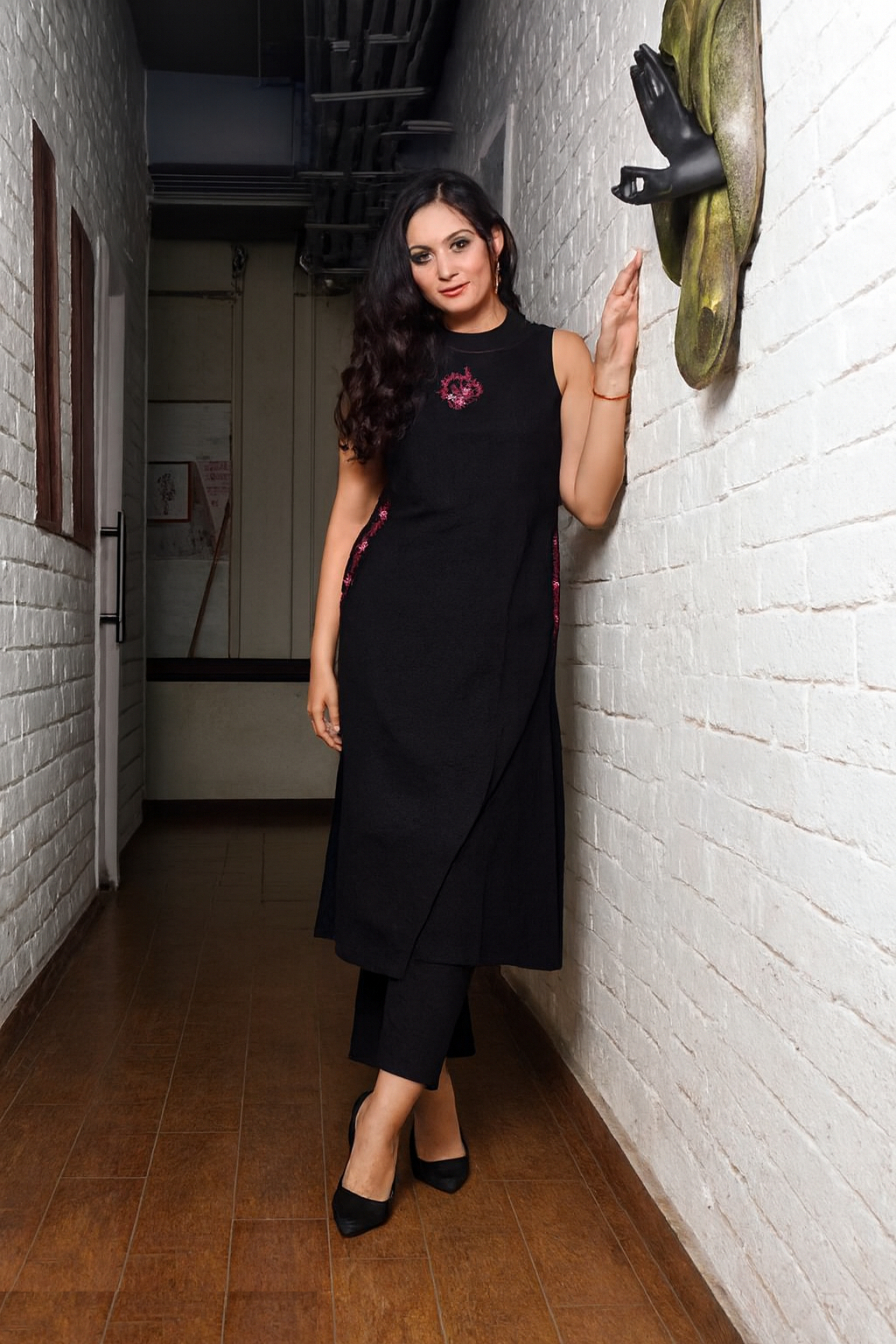 Floral Coord Set with Pockets Black (3XL)