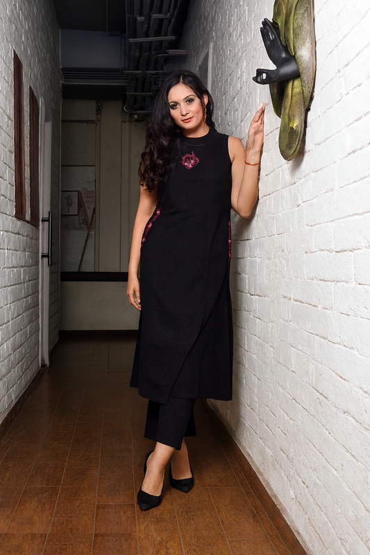 Floral Coord Set with Pockets Black (3XL)