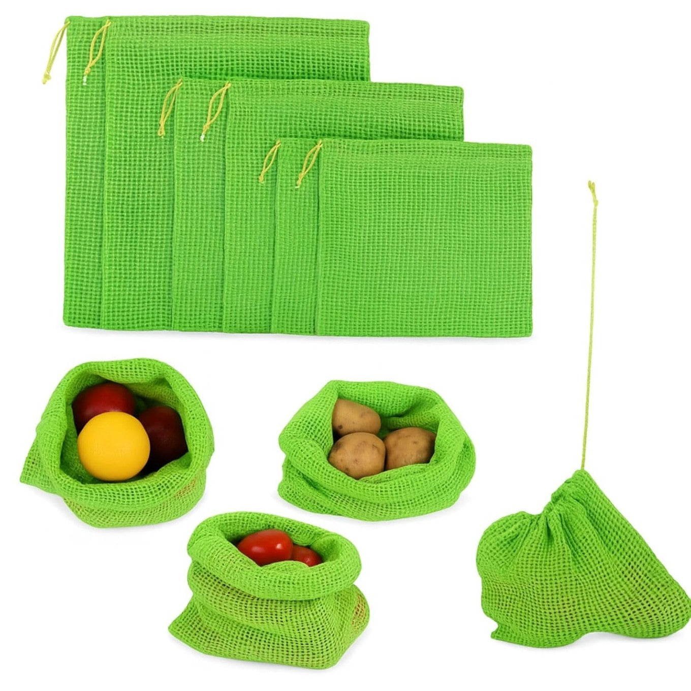 Pack of 6 Cotton Vegetable Storage Mesh Bags