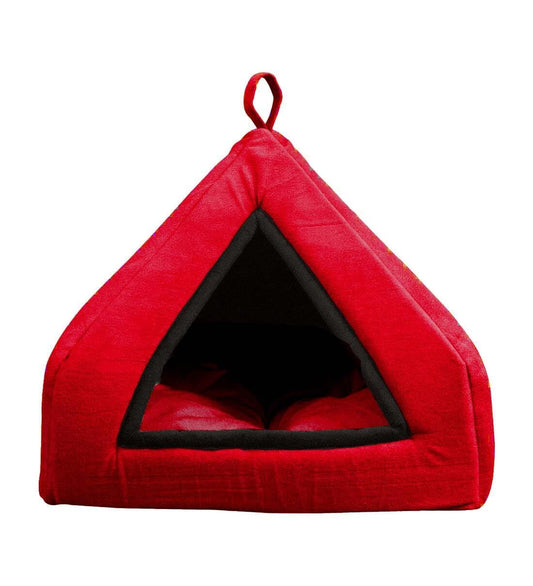 Soft Velvet Pet Bed House for Cats & Puppies – S Red