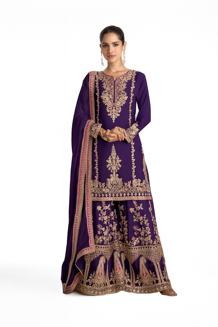 Women Embroidery Kurta Set-Purple (Size-3XL) | D134