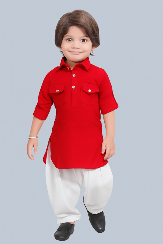 Cotton Pathani Suit for Boys-Red (Size-4-5 YEAR) | D44