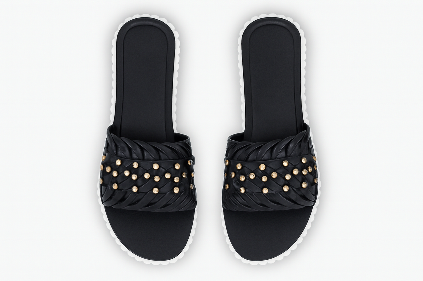 Women’s Black Braided Slide Sandals Casual Flat Slip-On Footwear