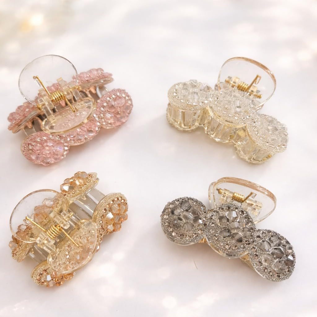 Pearl Crystal French Barrette Hair Clips 4pcs