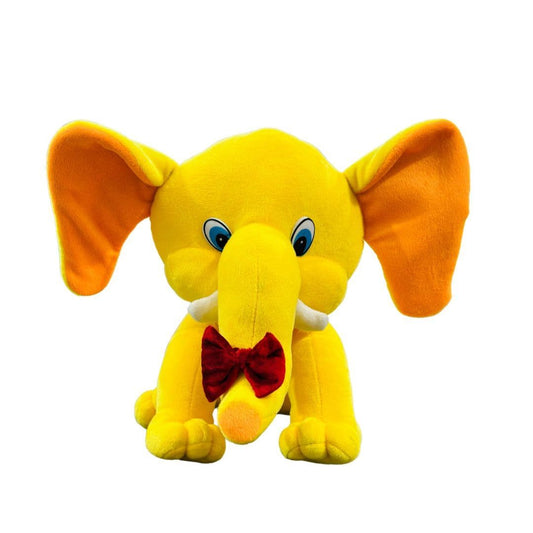 Plush Sitting Elephant Soft Toy Yellow Bow Tie 30 cm
