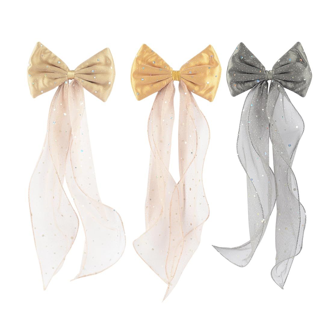 Net Fabric Bow Hair Clips Pack of 3