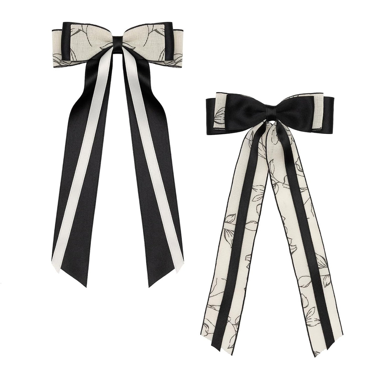 Black & White Long Tail Bow Hair Clips Combo