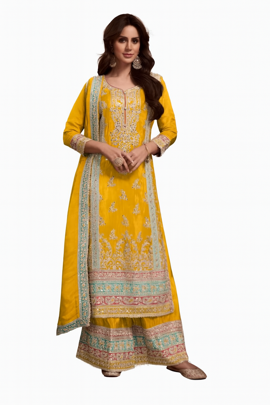 Women Embroidery Kurta Set-Yellow (Size-4XL) | D76