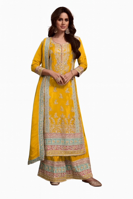 Women Embroidery Kurta Set-Yellow (Size-4XL) | D76